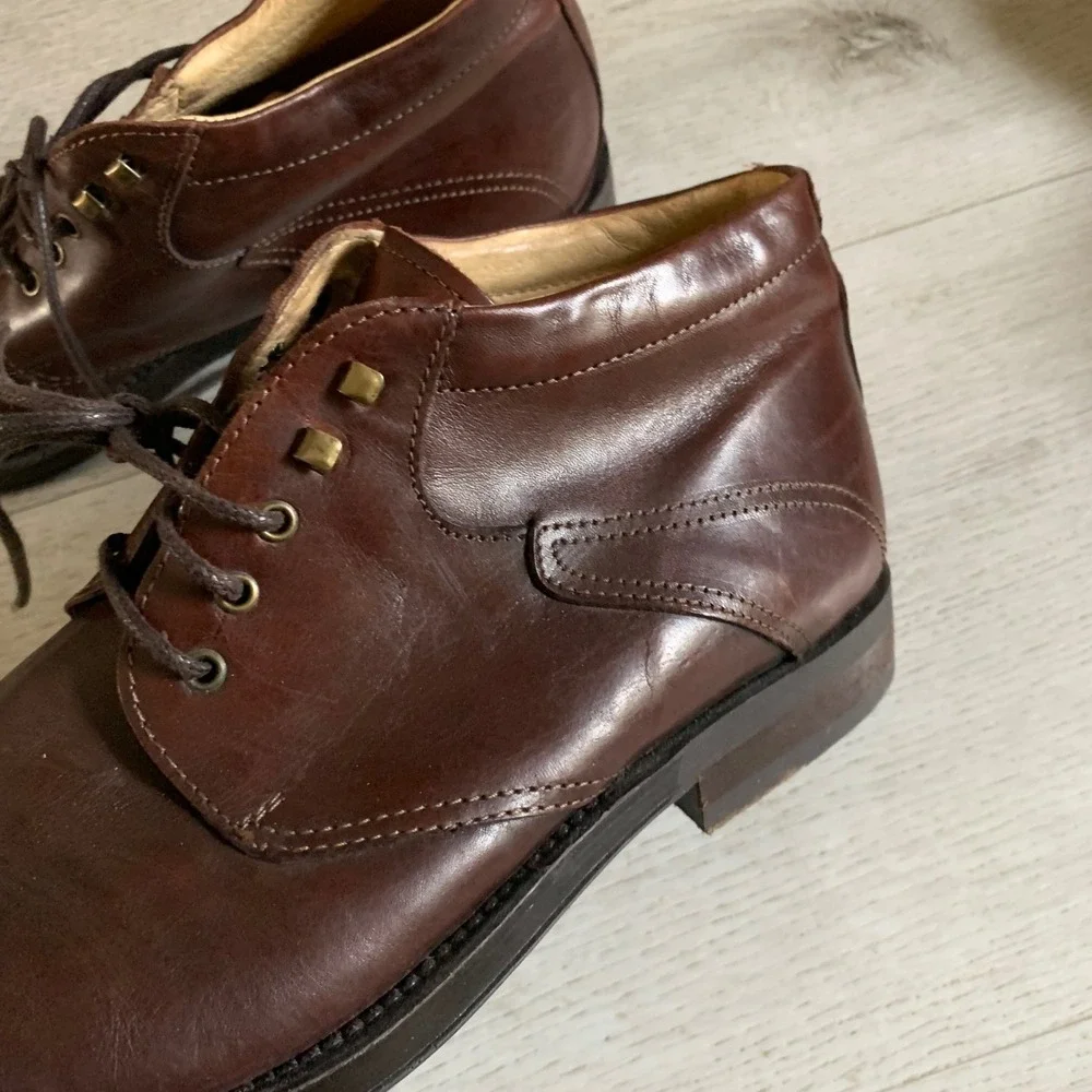 BrassBoot Mens‎ Leather Brown Chukka Boots Lace Up Made In Italy Classic Dressy